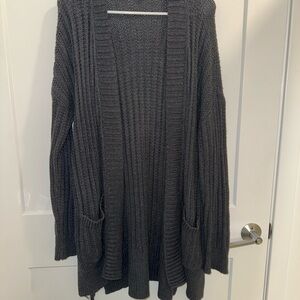 Express Open-Front Ribbed Cardigan Sweater - Charcoal